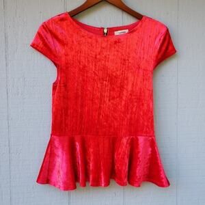 Olsenboye Velvet Red Peplum Cap Sleeve Top Size 9